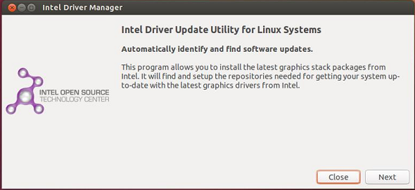 Окно начала установки драйверов для графического адаптера Intel в Ubuntu
