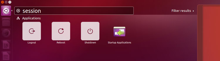 работа с ярлыками перезагрузки выхода с сессии и завершения работы в Dash в Ubuntu 16.04